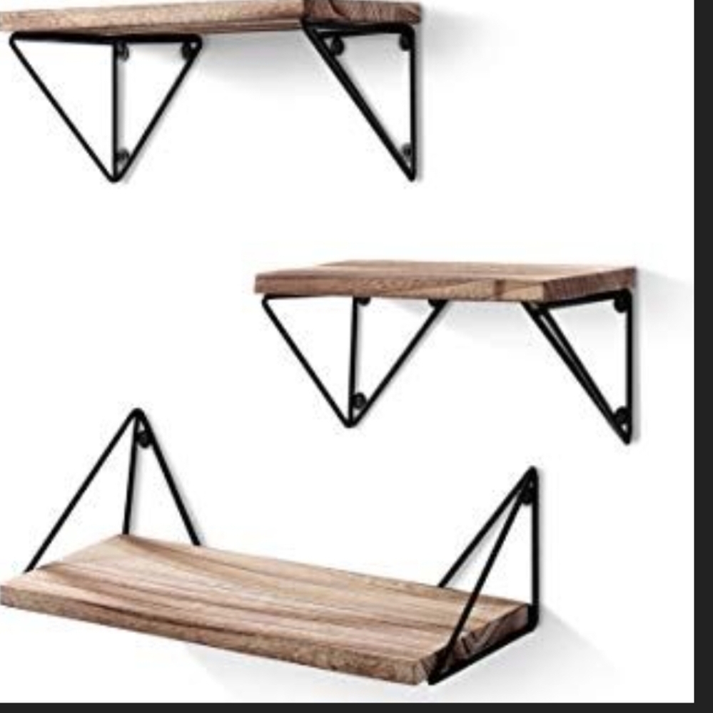 NEW Display Shelves Floating Wall Shelving w Metal Brackets Natural Wood Color